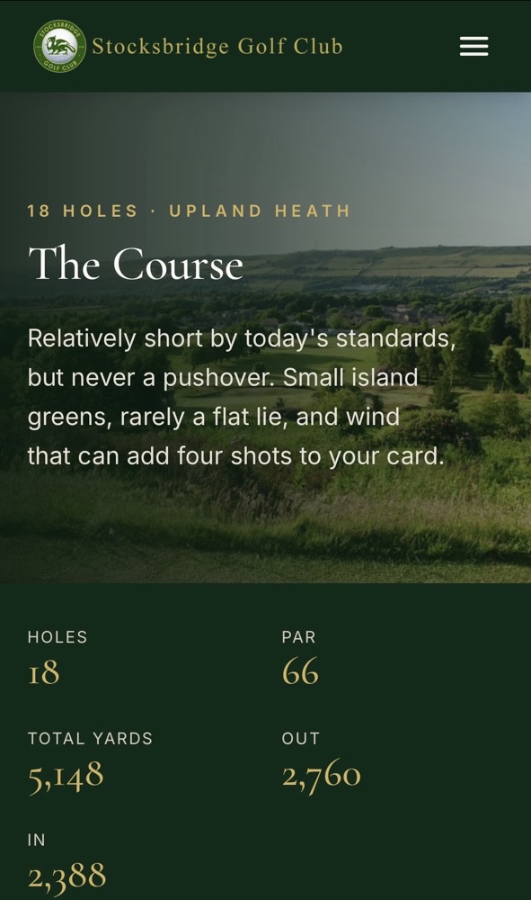 The course page on a phone, showing holes, par and yardage